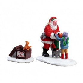 LEMAX SANTA AND KITTENS, SET OF 2 22045