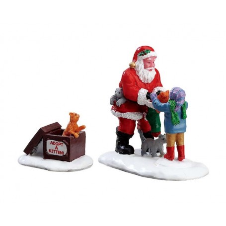 LEMAX SANTA AND KITTENS, SET OF 2 22045