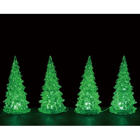 LEMAX CRYSTAL LIGHTED TREE, 3 COLOR CHANGEABLE, SMALL, SET OF 4, B/O (4.5V) 94518