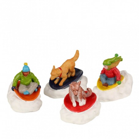 LEMAX DOG SNOW SAUCER FUN, SET OF 4 22121